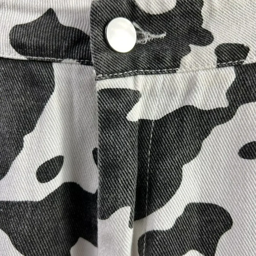 Love + Harmony Black White Cow Print Denim High Waist Pants Sz Large 30X29.5
